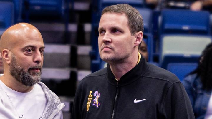 Mar 29, 2026; New Orleans, Louisiana, USA;  LSU Tigers mens basketball head coach Will Wade looks on against the Houston Rockets during the first half at Smoothie King Center. Mandatory Credit: Stephen Lew-Imagn Images
