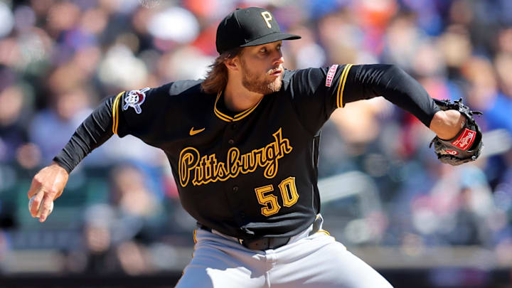 Mar 29, 2026; New York City, New York, USA; Pittsburgh Pirates relief pitcher Carmen Mlodzinski (50) pitches against the New York Mets during the second inning at Citi Field. Mandatory Credit: Brad Penner-Imagn Images Mar 29, 2026; New York City, New York, USA; Pittsburgh Pirates relief pitcher Carmen Mlodzinski (50) pitches against the New York Mets during the second inning at Citi Field. Mandatory Credit: Brad Penner-Imagn Images