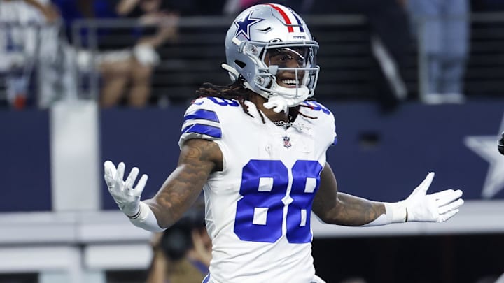 Dec 4, 2022; Arlington, Texas, USA;  Dallas Cowboys wide receiver CeeDee Lamb (88) reacts after