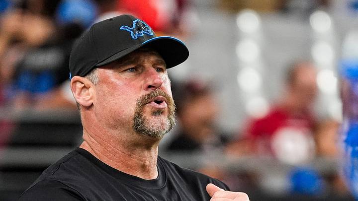 Detroit Lions head coach Dan Campbell looks on after warmup ahead of the game between Arizona Cardinals and Detroit Lions at State Farm Stadium in Glendale, Arizona on Sunday, Oct. 11, 2026.