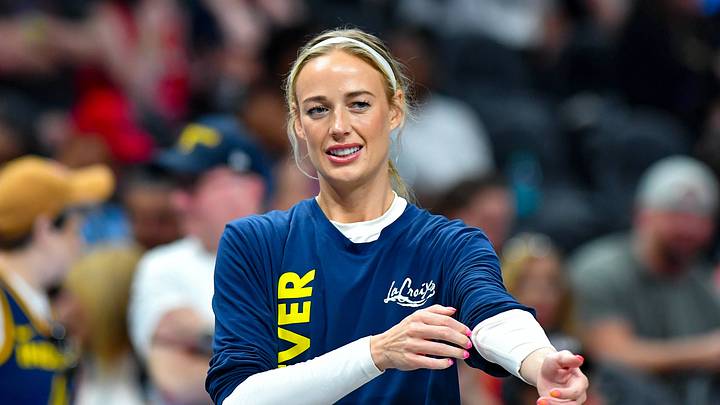 Sophie Cunningham looks on during an Indiana Fever game. Sophie Cunningham looks on during an Indiana Fever game.