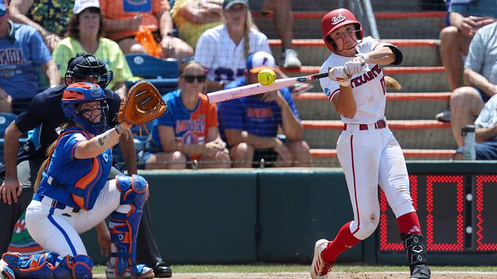 Texas Tech infielder Jackie Lis (00) hits during game 2 of the super regional of the NCAA Division 1 softball championship at Katie Seashole Pressly Stadium in Gainesville, FL on Saturday, May 23, 2026. [Alan Youngblood/Gainesville Sun]