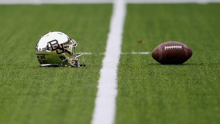 Oct 11, 2014; Waco, TX, USA; Baylor Bears helmet and football before the game against the TCU Horned Frogs at McLane Stadium. Mandatory Credit: Kevin Jairaj-USA TODAY Sports Oct 11, 2014; Waco, TX, USA; Baylor Bears helmet and football before the game against the TCU Horned Frogs at McLane Stadium. Mandatory Credit: Kevin Jairaj-USA TODAY Sports