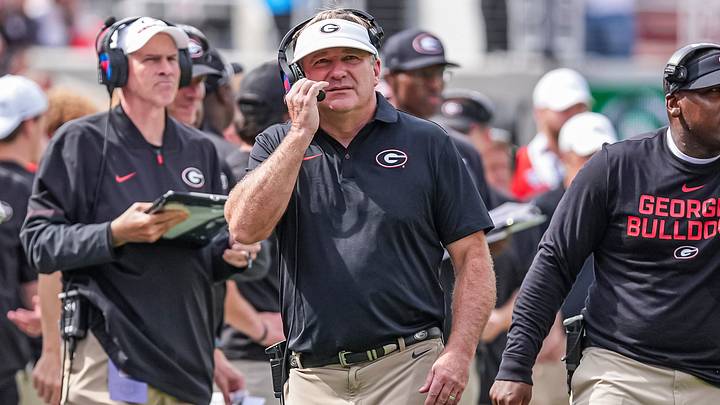 Oct 3, 2026; Athens, Georgia, USA; Georgia Bulldogs head coach Kirby Smart reacts on the sideline during the game against the Vanderbilt Commodores at Sanford Stadium. Mandatory Credit: Dale Zanine-Imagn Images