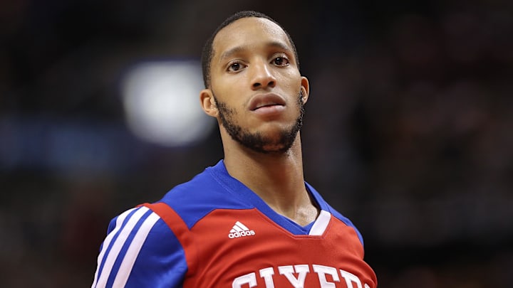 Dec 13, 2013; Toronto, Ontario, CAN; Philadelphia 76ers guard Evan Turner (12) warms up before playing against the Toronto Raptors at Air Canada Centre. The Raptors beat the 76ers 108-100. Mandatory Credit: Tom Szczerbowski-Imagn Images Dec 13, 2013; Toronto, Ontario, CAN; Philadelphia 76ers guard Evan Turner (12) warms up before playing against the Toronto Raptors at Air Canada Centre. The Raptors beat the 76ers 108-100. Mandatory Credit: Tom Szczerbowski-Imagn Images