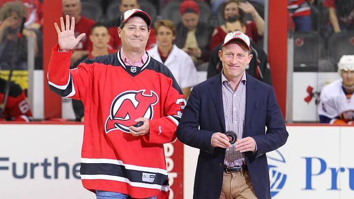 Oct 4, 2013; Newark, NJ, USA; New Jersey Devils owners David Blitzer and Josh Harris take the ice before the first period of the game between the Devils and the New York Islanders at the Prudential Center. Mandatory Credit: Ed Mulholland-USA TODAY Sports Oct 4, 2013; Newark, NJ, USA; New Jersey Devils owners David Blitzer and Josh Harris take the ice before the first period of the game between the Devils and the New York Islanders at the Prudential Center. Mandatory Credit: Ed Mulholland-USA TODAY Sports