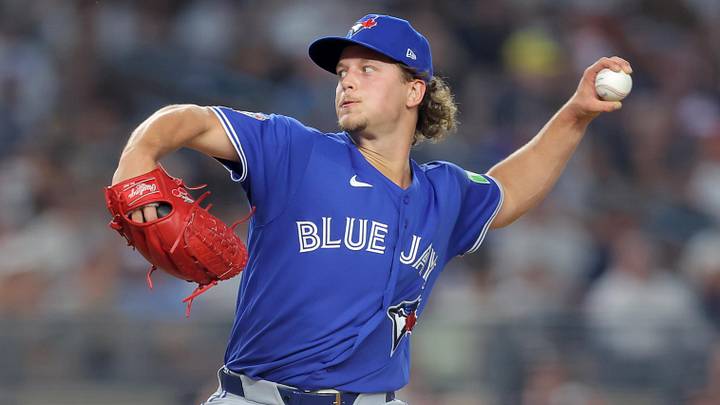 May 18, 2026; Bronx, New York, USA; Toronto Blue Jays relief pitcher Adam Macko (64) pitches against the New York Yankees during the sixth inning at Yankee Stadium. Macko is making his MLB debut. May 18, 2026; Bronx, New York, USA; Toronto Blue Jays relief pitcher Adam Macko (64) pitches against the New York Yankees during the sixth inning at Yankee Stadium. Macko is making his MLB debut.