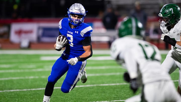 Southern Lehigh running back Sean Steckert (3) gets a carry during the PIAA Class 4A football championship game against Twin Valley at Cumberland Valley High School, Thursday, Dec. 4, 2025, in Mechanicsburg, Pa.