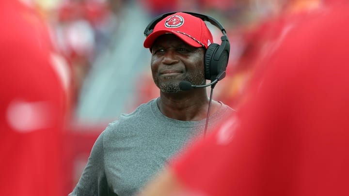 Sep 8, 2024; Tampa, Florida, USA; Tampa Bay Buccaneers head coach Todd Bowles looks on against the Washington Commanders during the first half at Raymond James Stadium. Mandatory Credit: Kim Klement Neitzel-Imagn Images Sep 8, 2024; Tampa, Florida, USA; Tampa Bay Buccaneers head coach Todd Bowles looks on against the Washington Commanders during the first half at Raymond James Stadium. Mandatory Credit: Kim Klement Neitzel-Imagn Images