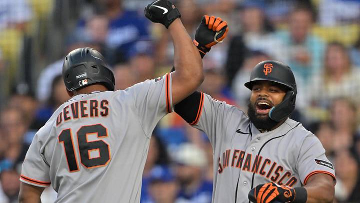 San Francisco Giants first baseman Rafael Devers and left fielder Heliot Ramos.