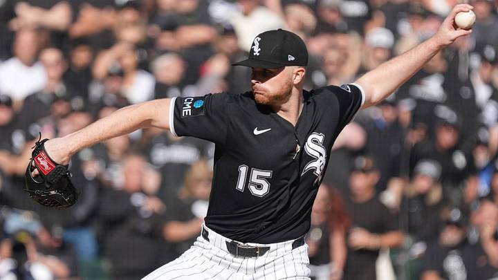 Oct 7, 2026; Chicago, Illinois, USA;  Chicago White Sox pitcher Sean Newcomb (15) throws a pitch during the first inning against the Cleveland Guardians in game three of the ALDS for the 2026 MLB Playoffs at Rate Field.  Mandatory Credit: David Banks-Imagn Images