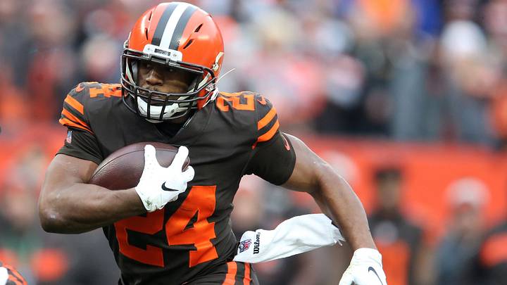 Cleveland Browns running back Nick Chubb (24) carries the ball in the second quarter of a Week 16 NFL football game, Sunday, Dec. 23, 2018, at FirstEnergy Stadium in Cleveland. 

Cincinnati Bengals At Cleveland Browns 12 23 2018