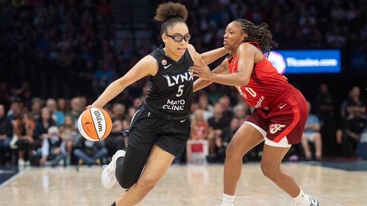 Aug 2, 2026; Minneapolis, Minnesota, USA; Minnesota Lynx guard Olivia Miles (5) dribbles past the defense of Indiana Fever guard Kelsey Mitchell (0) in the first quarter at Target Center. Mandatory Credit: Matt Blewett-Imagn Images Aug 2, 2026; Minneapolis, Minnesota, USA; Minnesota Lynx guard Olivia Miles (5) dribbles past the defense of Indiana Fever guard Kelsey Mitchell (0) in the first quarter at Target Center. Mandatory Credit: Matt Blewett-Imagn Images