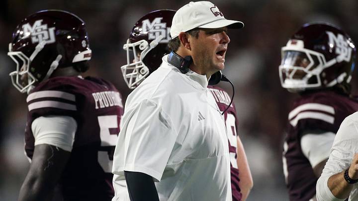 Mississippi State Bulldogs head coach Jeff Lebby reacts during the second quarter against the Louisiana Monroe Warhawks at Davis Wade Stadium at Scott Field. Mississippi State Bulldogs head coach Jeff Lebby reacts during the second quarter against the Louisiana Monroe Warhawks at Davis Wade Stadium at Scott Field.