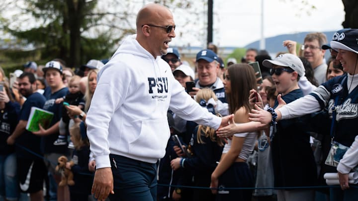 Penn State football James Franklin greets fans outside Beaver Stadium before the Blue-White Game. 