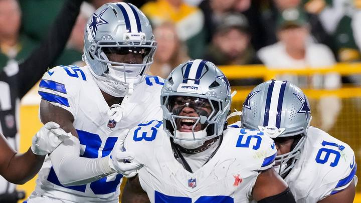 Dallas Cowboys cornerback Joey Porter Jr. (25), linebacker Dee Winters and defensive tackle Otito Ogbonnia (91) celebrate after Mosby intercepts a pass against the Green Bay Packers on Sunday, Oct. 18, 2026, at Lambeau Field in Green Bay, Wisconsin. Tork Mason/Green Bay Press-Gazette Dallas Cowboys cornerback Joey Porter Jr. (25), linebacker Dee Winters and defensive tackle Otito Ogbonnia (91) celebrate after Mosby intercepts a pass against the Green Bay Packers on Sunday, Oct. 18, 2026, at Lambeau Field in Green Bay, Wisconsin. Tork Mason/Green Bay Press-Gazette