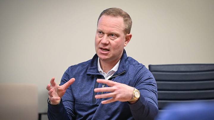 Matt Arnold, Milwaukee Brewers president of baseball operations and general manager, speaks with reporters Tuesday, February 17, 2026, at American Family Fields of Phoenix in Phoenix, Arizona. Matt Arnold, Milwaukee Brewers president of baseball operations and general manager, speaks with reporters Tuesday, February 17, 2026, at American Family Fields of Phoenix in Phoenix, Arizona.