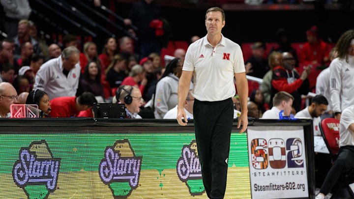 Jan 19, 2025; College Park, Maryland, USA; Nebraska Cornhuskers head coach Fred Hoiberg looks on during the second half against the Maryland Terrapins at Xfinity Center.
