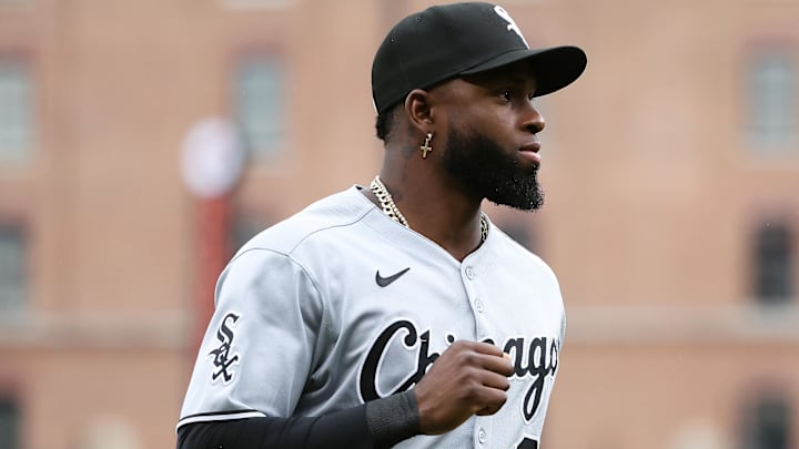 May 30, 2025; Baltimore, Maryland, USA; Chicago White Sox outfielder Luis Robert Jr. (88) looks on during the second inning against the Baltimore Orioles at Oriole Park at Camden Yards