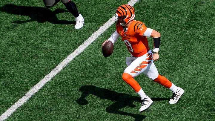 Cincinnati Bengals quarterback Joe Burrow runs the ball in the first quarter during the home opener against the Tampa Bay Buccaneers at Paycor Stadium on September 13, 2026. Cincinnati Bengals quarterback Joe Burrow runs the ball in the first quarter during the home opener against the Tampa Bay Buccaneers at Paycor Stadium on September 13, 2026.
