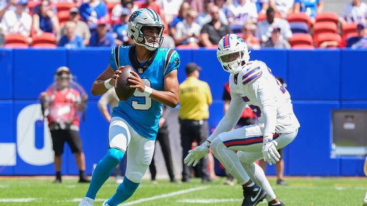 Carolina Panthers quarterback Bryce Young (9) looks to throw the ball during the first half Carolina Panthers quarterback Bryce Young (9) looks to throw the ball during the first half
