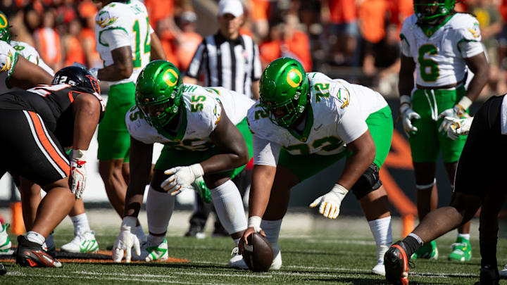 The Oregon offensive line has been a finalist for the Joe Moore Award three times since 2019.