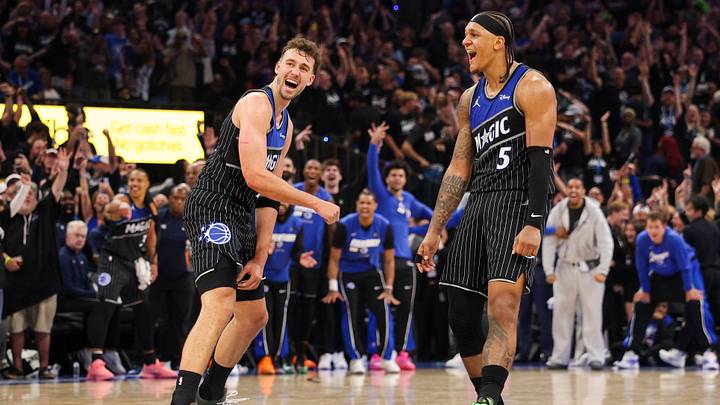 Apr 25, 2026; Orlando, Florida, USA; Orlando Magic forward Franz Wagner (22) reacts to a shot by forward Paolo Banchero (5) against the Detroit Pistons in the fourth quarter during game three of the first round of the 2026 NBA Playoffs at Kia Center. Mandatory Credit: Nathan Ray Seebeck-Imagn Images Apr 25, 2026; Orlando, Florida, USA; Orlando Magic forward Franz Wagner (22) reacts to a shot by forward Paolo Banchero (5) against the Detroit Pistons in the fourth quarter during game three of the first round of the 2026 NBA Playoffs at Kia Center. Mandatory Credit: Nathan Ray Seebeck-Imagn Images