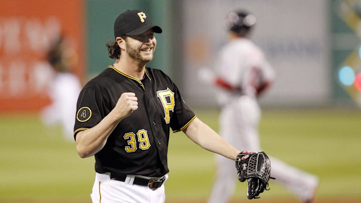 May 23, 2014; Pittsburgh, PA, USA; Pittsburgh Pirates relief pitcher Jason Grilli (39) reacts after the final out against the Washington Nationals during the ninth inning at PNC Park. The Pirates won 4-3. Mandatory Credit: Charles LeClaire-Imagn Images