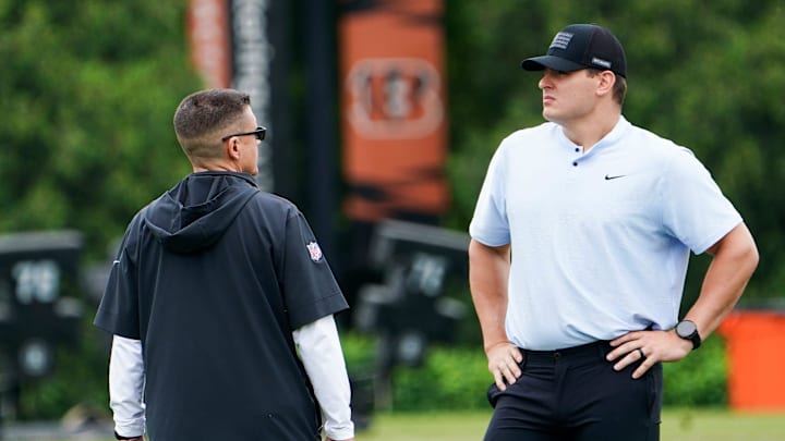 Cincinnati Bengals Trey Hendrickson makes an appearance at practice, Tuesday, May 13, 2025, at Kettering Health Practice Fields in Downtown Cincinnati.