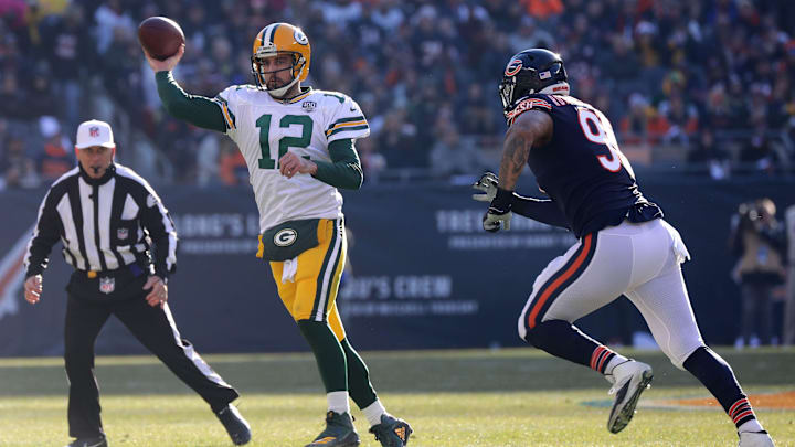 Green Bay Packers quarterback Aaron Rodgers throws an incomplete pass against the Chicago Bears in December 2018.
