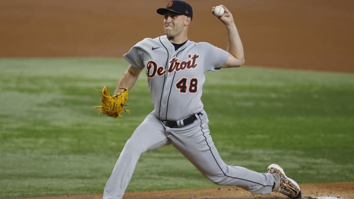 Jun 26, 2023; Arlington, Texas, USA; Detroit Tigers starting pitcher Matthew Boyd (48) pitches in the first inning against the Texas Rangers at Globe Life Field. Mandatory Credit: Tim Heitman-USA TODAY Sports Jun 26, 2023; Arlington, Texas, USA; Detroit Tigers starting pitcher Matthew Boyd (48) pitches in the first inning against the Texas Rangers at Globe Life Field. Mandatory Credit: Tim Heitman-USA TODAY Sports