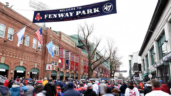 Apr 9, 2019; Boston, MA, USA; Fans walk down Jersey Street before a game between the Boston Red Sox and the Toronto Blue Jays at Fenway Park. Mandatory Credit: Brian Fluharty-Imagn Images