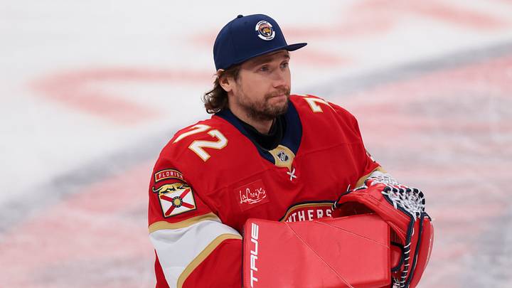 Apr 15, 2026; Sunrise, Florida, USA; Florida Panthers goaltender Sergei Bobrovsky (72) acknowledges the fans after the game against the Detroit Red Wings at Amerant Bank Arena. Mandatory Credit: Sam Navarro-Imagn Images