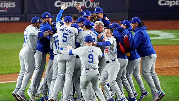 The Los Angeles Dodgers celebrate winning the 2024 World Series.