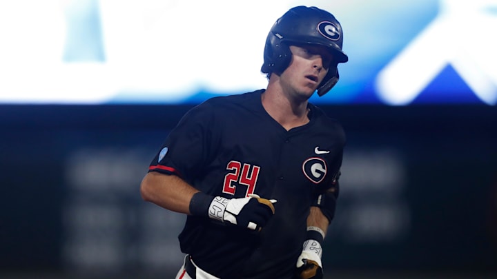 Georgia's Charlie Condon (24) rounds the bases after hitting a home run during Game 3 of the Super NCAA Regional against NC State at Foley Field on Monday, June 10, 2024 in Athens, Ga. NC State won 8-5.