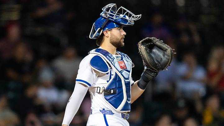 Nov 9, 2025; Mesa, AZ, USA; Kansas City Royals catcher Blake Mitchell (8) during the Arizona Fall League Fall Stars Game at Sloan Park. Mandatory Credit: Mark J. Rebilas-Imagn Images Nov 9, 2025; Mesa, AZ, USA; Kansas City Royals catcher Blake Mitchell (8) during the Arizona Fall League Fall Stars Game at Sloan Park. Mandatory Credit: Mark J. Rebilas-Imagn Images