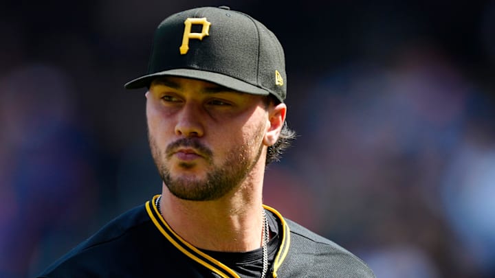 Pittsburgh Pirates pitcher Paul Skenes (30) is shown as he walks back to the dugout after being pulled in the first inning, Thursday, March 26, 2026.
