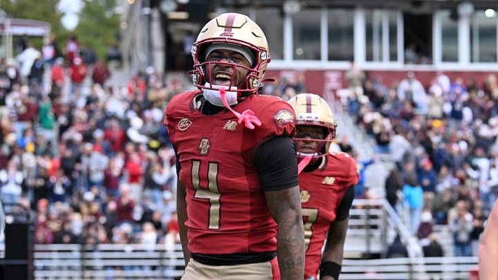 Oct 17, 2026; Chestnut Hill, MA, USA; Boston College Eagles wide receiver Javarius Green (4) celebrates his touchdown against the Pittsburgh Panthers during the first half at Alumni Stadium. Mandatory Credit: Eric Canha-Imagn Images Oct 17, 2026; Chestnut Hill, MA, USA; Boston College Eagles wide receiver Javarius Green (4) celebrates his touchdown against the Pittsburgh Panthers during the first half at Alumni Stadium. Mandatory Credit: Eric Canha-Imagn Images