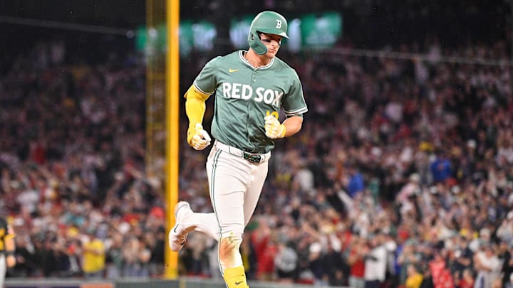 Aug 29, 2025; Boston, Massachusetts, USA; Boston Red Sox right fielder Roman Anthony (19) rounds the bases after hitting a home run against the Pittsburgh Pirates during the fifth inning at Fenway Park. Mandatory Credit: Eric Canha-Imagn Images