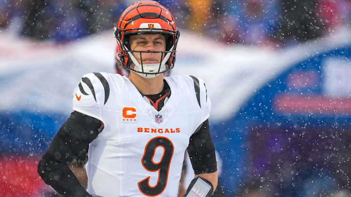 Cincinnati Bengals quarterback Joe Burrow (9) leads the team onto the field for the first quarter of the NFL Week 14 game between the Buffalo Bills and the Cincinnati Bengals at Highmark Stadium in Orchard Park, N.Y., on Sunday, Dec. 7, 2025. Cincinnati Bengals quarterback Joe Burrow (9) leads the team onto the field for the first quarter of the NFL Week 14 game between the Buffalo Bills and the Cincinnati Bengals at Highmark Stadium in Orchard Park, N.Y., on Sunday, Dec. 7, 2025.