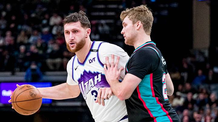 Dec 12, 2025; Memphis, Tennessee, USA; Utah Jazz center Jusuf Nurkic (30) pushes into defender Memphis Grizzlies guard Cam Spencer (24) in the second half at FedExForum. Mandatory Credit: Matthew Smith-Imagn Images Dec 12, 2025; Memphis, Tennessee, USA; Utah Jazz center Jusuf Nurkic (30) pushes into defender Memphis Grizzlies guard Cam Spencer (24) in the second half at FedExForum. Mandatory Credit: Matthew Smith-Imagn Images
