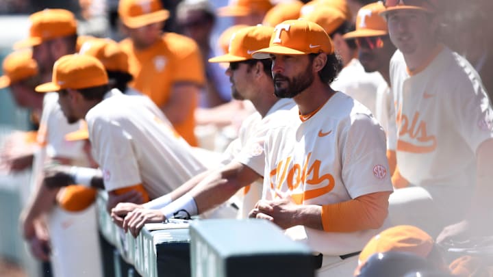 Tennessee baseball coach Tony Vitello during the NCAA baseball game against Missouri on Sunday, April 10, 2022 in Knoxville, Tenn.
Kns Ut Missouri Baseball Tennessee baseball coach Tony Vitello during the NCAA baseball game against Missouri on Sunday, April 10, 2022 in Knoxville, Tenn.
Kns Ut Missouri Baseball
