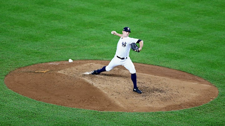 Oct 9, 2018; Bronx, NY, USA; New York Yankees relief pitcher David Robertson (30) pitches during the sixth inning against the Boston Red Sox in game four of the 2018 ALDS playoff baseball series at Yankee Stadium. Mandatory Credit: Wendell Cruz-Imagn Images