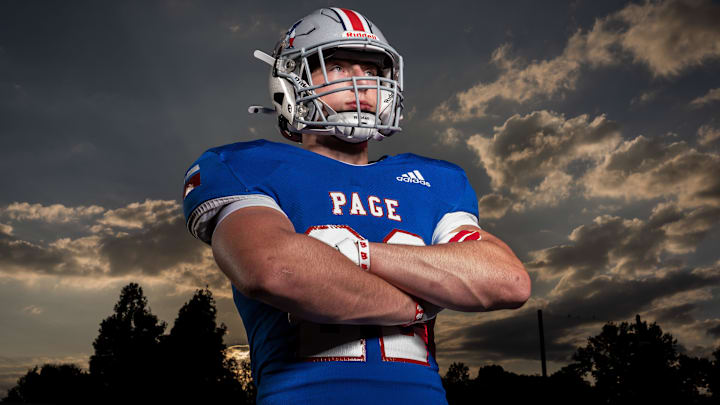 CLASS 5A: Brenden Anes, Page High - Here, Anes, a linebacker that was selected for the 2024 Dandy Dozen, poses for a portrait in Nashville on July 9, 2024.