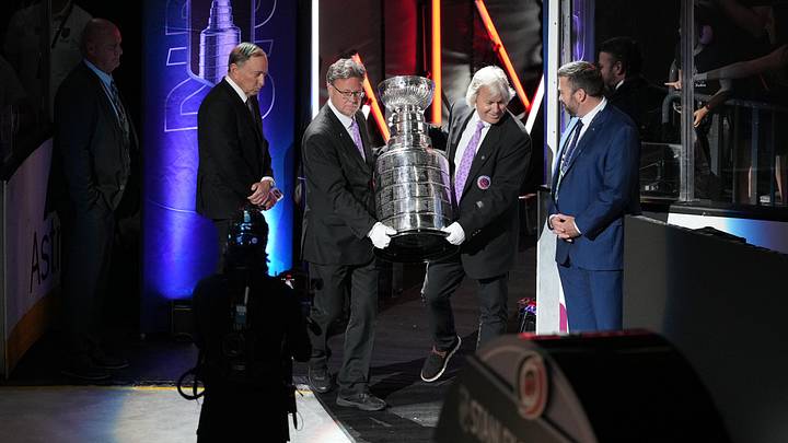 Jun 14, 2026; Las Vegas, Nevada, USA; the Stanley Cup is brought to the ice to present to the Carolina Hurricanes after the win against the Vegas Golden Knights in game six of the 2026 Stanley Cup Final at T-Mobile Arena. Mandatory Credit: Lucas Peltier-Imagn Images Jun 14, 2026; Las Vegas, Nevada, USA; the Stanley Cup is brought to the ice to present to the Carolina Hurricanes after the win against the Vegas Golden Knights in game six of the 2026 Stanley Cup Final at T-Mobile Arena. Mandatory Credit: Lucas Peltier-Imagn Images