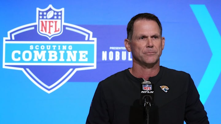 Feb 28, 2023; Indianapolis, IN, USA; Jacksonville Jaguars general manager Trent Baalke during the NFL combine at the Indiana Convention Center. 