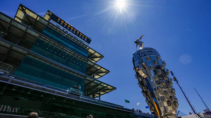 The Borg Warner trophy sits outside of the pagoda Thursday, May 14, 2026, during practice for the 110th running of the Indianapolis 500 at Indianapolis Motor Speedway. The Borg Warner trophy sits outside of the pagoda Thursday, May 14, 2026, during practice for the 110th running of the Indianapolis 500 at Indianapolis Motor Speedway.