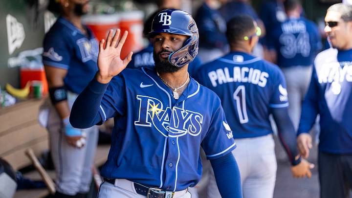 Aug 12, 2026; West Sacramento, California, USA; Tampa Bay Rays third baseman Junior Caminero (13) stands in the dugout after scoring a run against the Athletics in the fourth inning at Sutter Health Park. Mandatory Credit: Cary Edmondson-Imagn Images Aug 12, 2026; West Sacramento, California, USA; Tampa Bay Rays third baseman Junior Caminero (13) stands in the dugout after scoring a run against the Athletics in the fourth inning at Sutter Health Park. Mandatory Credit: Cary Edmondson-Imagn Images