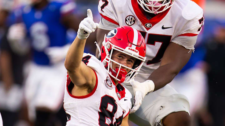 Georgia Bulldogs wide receiver Ladd McConkey (84) signals a first down after hauling in a pass Georgia Bulldogs wide receiver Ladd McConkey (84) signals a first down after hauling in a pass