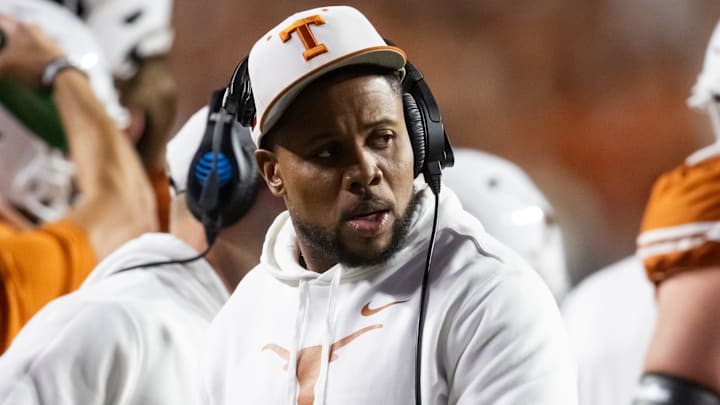 Texas Longhorns running backs coach Tashard Choice against the Clemson Tigers during the CFP National playoff first round at Darrell K Royal-Texas Memorial Stadium.